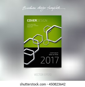 Vector brochure or booklet cover design template. Business concept. Flyer idea. 3d hexagonal glossy stainless steel shapes background