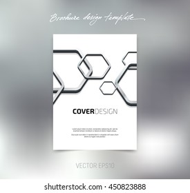 Vector brochure or booklet cover design template. Business concept. Flyer idea. 3d hexagonal glossy stainless steel shapes background