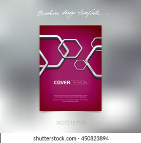 Vector brochure or booklet cover design template. Business concept. Flyer idea. 3d hexagonal glossy stainless steel shapes background