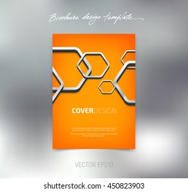 Vector brochure or booklet cover design template. Business concept. Flyer idea. 3d hexagonal glossy stainless steel shapes background