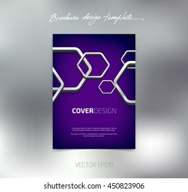 Vector brochure or booklet cover design template. Business concept. Flyer idea. 3d hexagonal glossy stainless steel shapes background