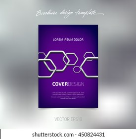 Vector brochure or booklet cover design template. Business concept. Flyer idea. 3d hexagonal glossy stainless steel shapes background