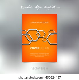 Vector brochure or booklet cover design template. Business concept. Flyer idea. 3d hexagonal glossy stainless steel shapes background
