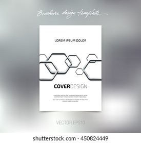 Vector brochure or booklet cover design template. Business concept. Flyer idea. 3d hexagonal glossy stainless steel shapes background