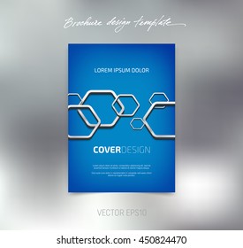 Vector brochure or booklet cover design template. Business concept. Flyer idea. 3d hexagonal glossy stainless steel shapes background