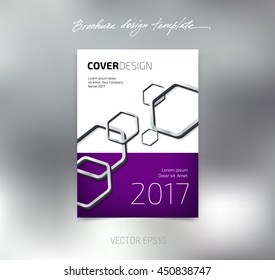 Vector brochure or booklet cover design template. Business concept. Flyer idea. 3d hexagonal glossy stainless steel shapes background
