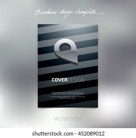 Vector brochure or booklet cover design template. Business concept. Flyer idea. Poster with 3d map pin icon and stripes