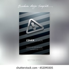 Vector brochure or booklet cover design template. Business concept. Flyer idea. Poster with 3d triangular warning sign icon and stripes