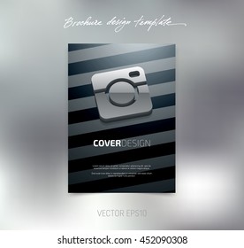 Vector brochure or booklet cover design template. Business concept. Flyer idea. Poster with 3d photo camera icon and stripes