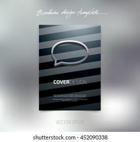 Vector brochure or booklet cover design template. Business concept. Flyer idea. Poster with 3d speech bubble icon and stripes