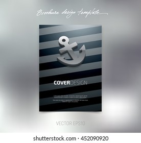 Vector brochure or booklet cover design template. Business concept. Flyer idea. Poster with 3d anchor icon and stripes