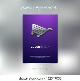 Vector brochure or booklet cover design template. Business concept. Flyer idea. Poster with 3d shopping cart icon