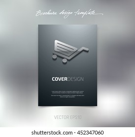 Vector brochure or booklet cover design template. Business concept. Flyer idea. Poster with 3d shopping cart icon