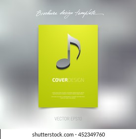 Vector brochure or booklet cover design template. Business concept. Flyer idea. Poster with 3d musical note icon
