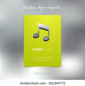 Vector brochure or booklet cover design template. Business concept. Flyer idea. Poster with 3d musical note icon