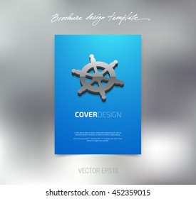 Vector brochure or booklet cover design template. Business concept. Flyer idea. Poster with 3d ship's helm icon