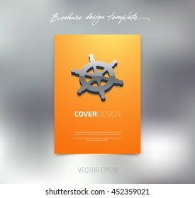 Vector brochure or booklet cover design template. Business concept. Flyer idea. Poster with 3d ship's helm icon