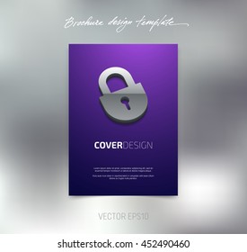 Vector brochure or booklet cover design template. Business concept. Flyer idea. Poster with 3d padlock icon