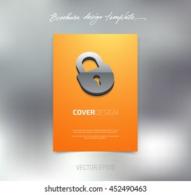 Vector brochure or booklet cover design template. Business concept. Flyer idea. Poster with 3d padlock icon