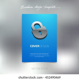 Vector brochure or booklet cover design template. Business concept. Flyer idea. Poster with 3d padlock icon