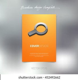 Vector brochure or booklet cover design template. Business concept. Flyer idea. Poster with 3d magnifying glass icon