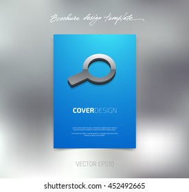 Vector brochure or booklet cover design template. Business concept. Flyer idea. Poster with 3d magnifying glass icon