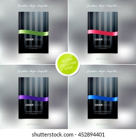Vector brochure or booklet cover design templates collection. Business concept. Flyer idea. Glossy silky ribbons. 