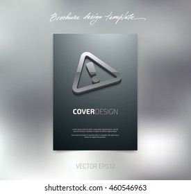 Vector brochure or booklet cover design template. Flyer idea. Poster with 3d warning sign