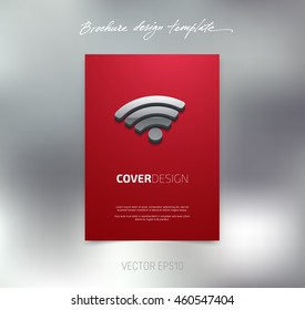 Vector brochure or booklet cover design template. Flyer idea. Poster with 3d wifi symbol