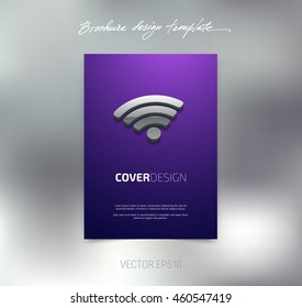 Vector brochure or booklet cover design template. Flyer idea. Poster with 3d wifi symbol