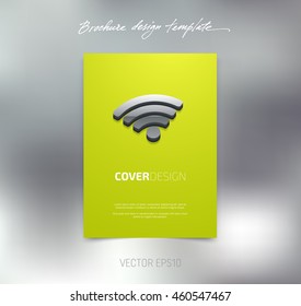 Vector brochure or booklet cover design template. Flyer idea. Poster with 3d wifi symbol