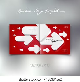 Vector brochure or booklet design template. White 3d arrows on bright background. Annual report concept. Business idea. Cover and back.