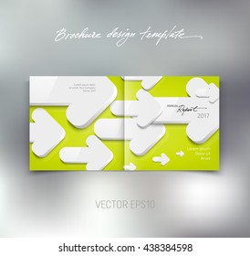 Vector brochure or booklet design template. White 3d arrows on bright background. Annual report concept. Business idea. Cover and back.