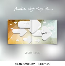 Vector brochure or booklet design template. Cover and back. Business concept. White 3d arrows on geometric polygonal background