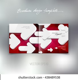 Vector brochure or booklet design template. Cover and back. Business concept.  White 3d arrows on bright geometric polygonal background