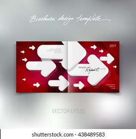 Vector brochure or booklet design template. Cover and back. Business concept.  White 3d arrows on bright geometric polygonal background