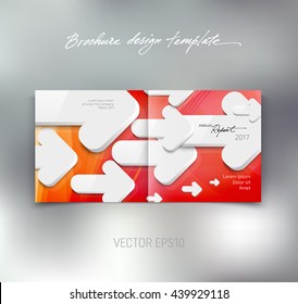 Vector brochure or booklet design template. Cover and back. Business concept.  White 3d arrows on bright background