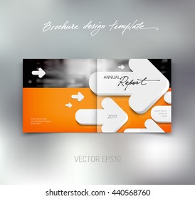 Vector brochure or booklet design template. Cover and back. Business concept. White 3d arrows on bright background