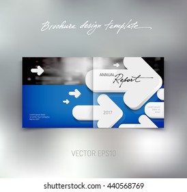 Vector brochure or booklet design template. Cover and back. Business concept. White 3d arrows on bright background