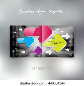 Vector brochure or booklet design template. Cover and back. Business concept. Colorful 3d arrows