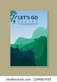 Vector brochure cards set. Travel concept of discovering, exploring and observing nature. Hiking. Adventure tourism. Flat design template of flyer, magazine, book cover, banner, invitation, poster.