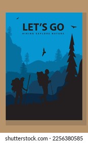 Vector brochure cards set. Travel concept of discovering, exploring and observing nature. Hiking. Adventure tourism. Flat design template of flyer, magazine, book cover, banner, invitation, poster.
