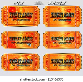Vector brochure for cinema. Set of tickets of gold colors. EPS10