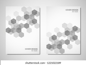 Vector brochure or cover design with hexagons pattern. Geometric abstract background with simple hexagonal elements