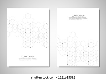 Vector brochure or cover design with hexagons pattern. Geometric abstract background with simple hexagonal elements