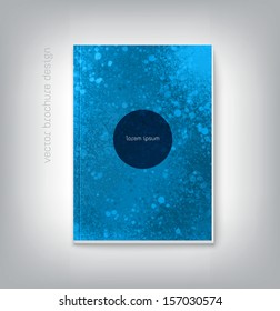 Vector brochure cover design template with blue grungy spray paint background