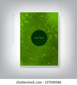 Vector brochure cover design template with green grungy spray paint background