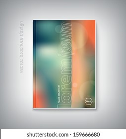 Vector brochure cover design template with smooth unfocused film bokeh background. Vintage theme, light leaks. Can be used for stationery, business cards, web and flyers. 