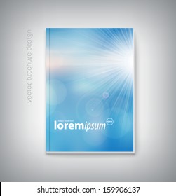Vector brochure cover design template with summer sky background and bright sun. Clean contemporary design. Can be used for stationery, business cards, web and flyers. 
