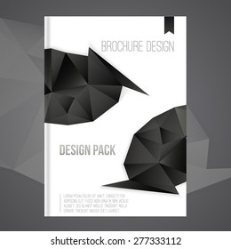 Vector brochure cover design template with dark abstract geometric shape, triangle background for your business. EPS10.